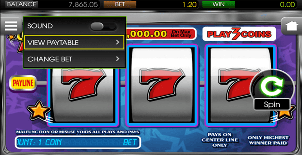 Hướng dẫn nhận tiền thưởng trong trò chơi Lucky7 tại sòng bạc 8xbet: Màn hình hiển thị nút menu.