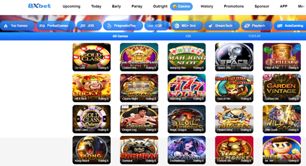 Hình ảnh đại diện cho trang web casino trực tuyến 8xbet với đồ họa nổi bật và trò chơi cuốn hút.